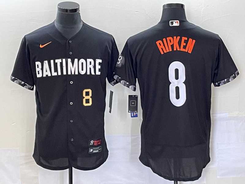Men's Baltimore Orioles #8 Cal Ripken Jr Number Black 2023 City Connect Flex Base Jersey